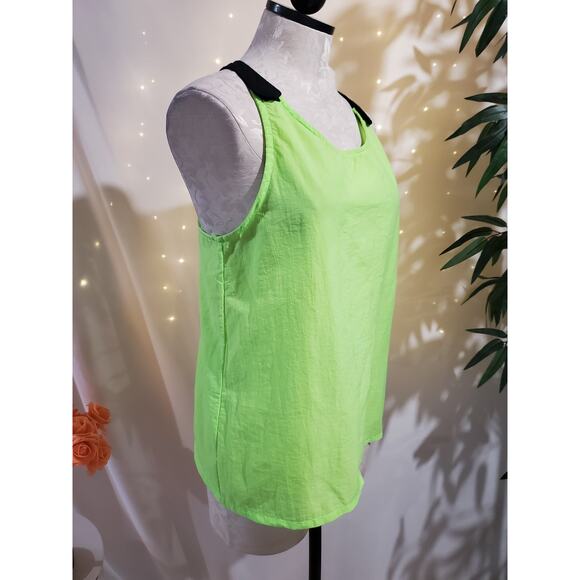 Shell Shock Vtg 90s Neon Green Nylon Tank Top Womens Size L Rave Hawaiian Gym - Picture 3 of 10